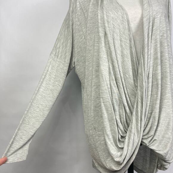 Cabi #3245 | Taylor Twist Heather Gray Long Sleeve Draped Front Knit Top - Picture 7 of 11